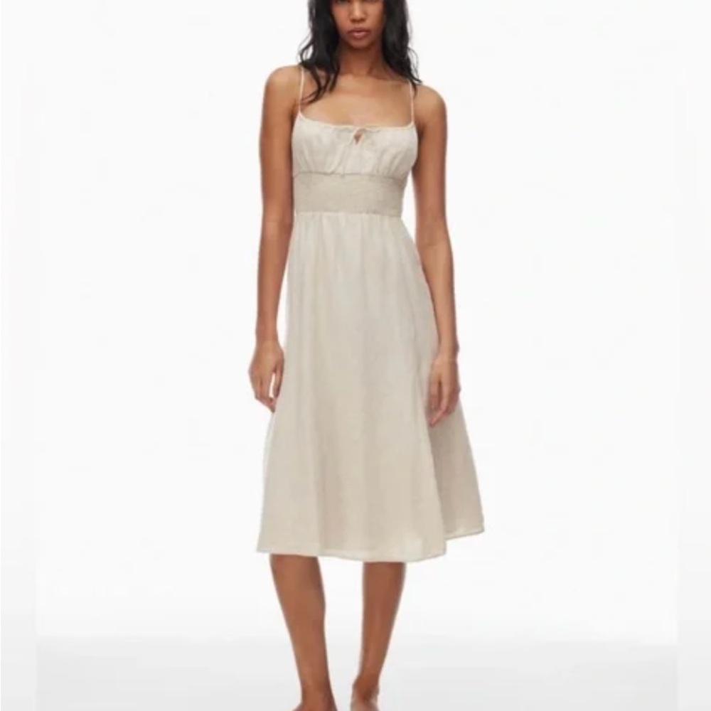 Aritzia Wilfred Genoa Midi Linen Dress in Natural Ecru